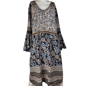 Westport 1962 Navy and Cream Floral Bell-Sleeve Midi Dress